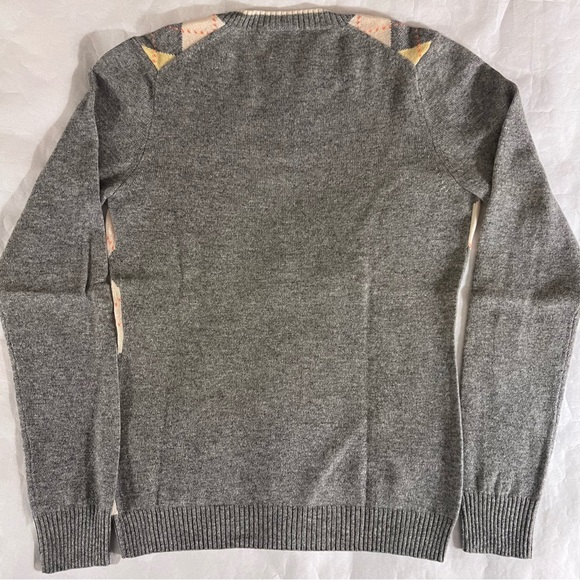 J. Crew Cashmere Argyle V-Neck Long Sleeve Sweater Medium Grey/Yellow/White - Picture 3 of 9